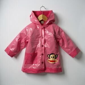 Vintage Paul Frank Julius Monkey Girl's Pink Raincoat, Hooded Waterproof Slicker
